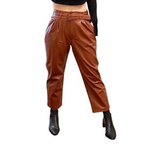 Abercrombie & fitch Brown Faux Leather Ankle Wide Leg Paper Bag Pants XLP#764